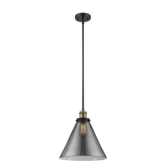 Innovations Lighting  Franklin Restoration Cone - 1 Light 12" Stem Hung Mini Pendant Black Antique Brass/Plated Smoke