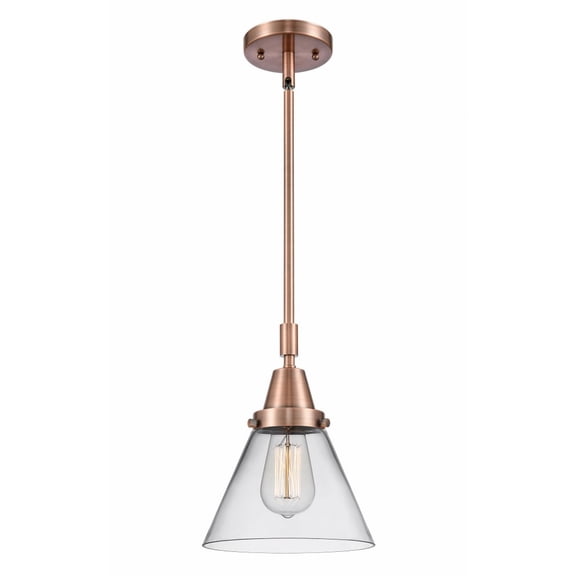 447-1S-AC-G42-Innovations Lighting-Cone - 1 Light Stem Hung Mini Pendant In Industrial Style-11.13 Inches Tall and 8 Inches Wide-Antique Copper