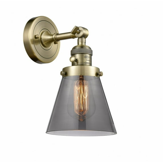 203SW-AB-G63 Innovations Lighting Cone - 1 Light Wall Sconce In Industrial Style-10 Inches Tall and 6.25 Inches Wide-Antique Brass Finish-Light Smoke