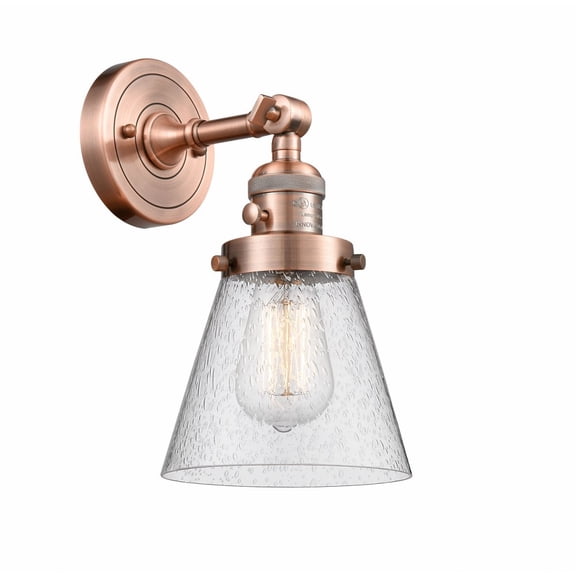 203SW-AC-G64 Innovations Lighting Cone - 1 Light Wall Sconce In Industrial Style-10 Inches Tall and 6.25 Inches Wide-Antique Copper Finish-Seedy Glass