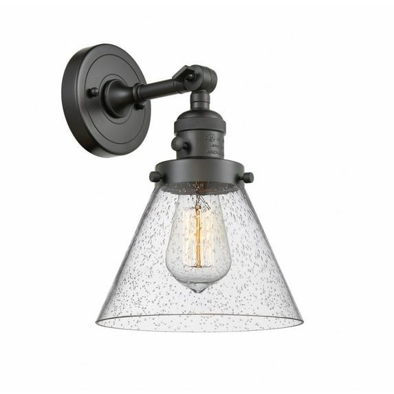 203SW-OB-G44 Innovations Lighting Cone - 1 Light Wall Sconce In Industrial Style-10 Inches Tall and 8 Inches Wide-Oil Rubbed Bronze Finish-Seedy Glass
