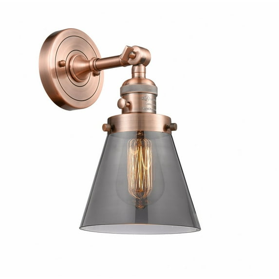 203SW-AC-G63 Innovations Lighting Cone - 1 Light Wall Sconce In Industrial Style-10 Inches Tall and 6.25 Inches Wide-Antique Copper Finish-Light Smoke