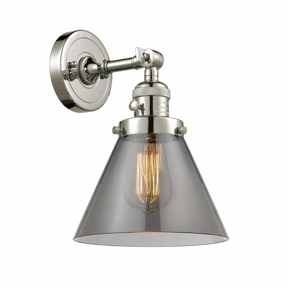 203SW-PN-G43 Innovations Lighting Cone - 1 Light Wall Sconce In Industrial Style-10 Inches Tall and 8 Inches Wide-Polished Nickel Finish-Light Smoke