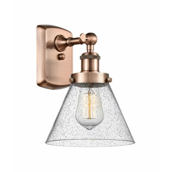 916-1W-AC-G44 Innovations Lighting Cone - 1 Light Wall Sconce In Industrial Style-13 Inches Tall and 8 Inches Wide-Antique Copper Finish-Seedy Glass