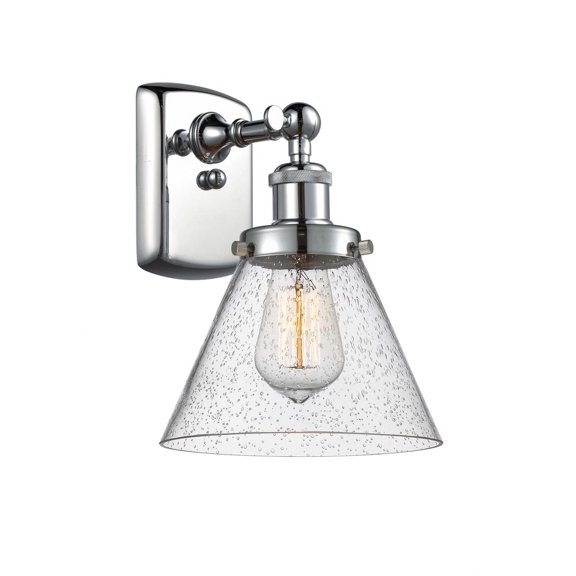 916-1W-PC-G44 Innovations Lighting Cone - 1 Light Wall Sconce In Industrial Style-13 Inches Tall and 8 Inches Wide-Polished Chrome Finish-Seedy Glass