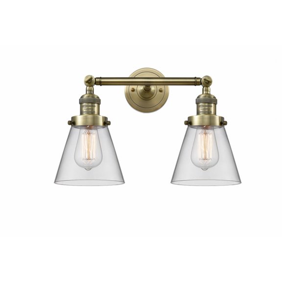 208-AB-G62 Innovations Lighting Cone - 2 Light Bath Vanity In Industrial Style-10 Inches Tall and 16 Inches Wide-Antique Brass Finish-Clear Glass