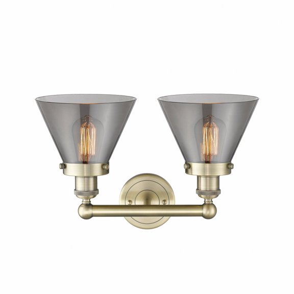 616-2W-AB-G43 Innovations Lighting Cone - 2 Light Bath Vanity In Industrial Style-10 Inches Tall and 15.5 Inches Wide-Antique Brass Finish-Light Smoke