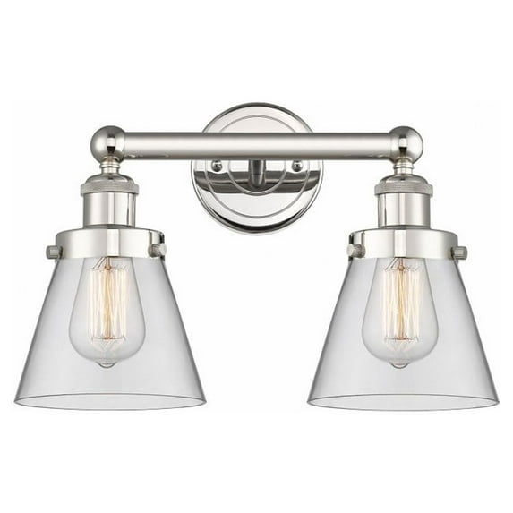 616-2W-PN-G62 Innovations Lighting Cone - 2 Light Bath Vanity In Industrial Style-10 Inches Tall and 15.5 Inches Wide-Polished Nickel Finish-Clear