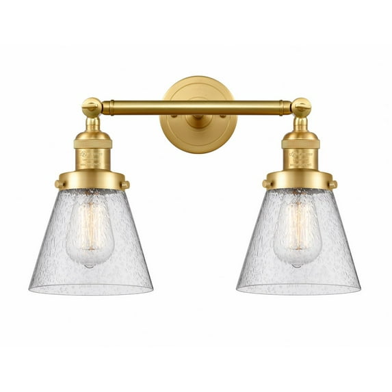 208-SG-G64 Innovations Lighting Cone - 2 Light Bath Vanity In Industrial Style-10 Inches Tall and 16 Inches Wide-Satin Gold Finish-Seedy Glass Color