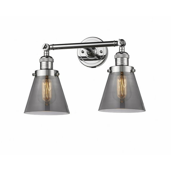 208-PC-G63 Innovations Lighting Cone - 2 Light Bath Vanity In Industrial Style-10 Inches Tall and 16 Inches Wide-Polished Chrome Finish-Light Smoke