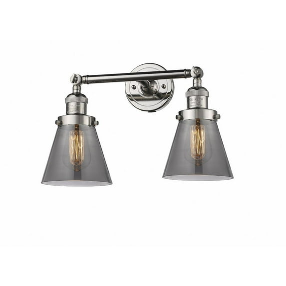 208-PN-G63 Innovations Lighting Cone - 2 Light Bath Vanity In Industrial Style-10 Inches Tall and 16 Inches Wide-Polished Nickel Finish-Light Smoke