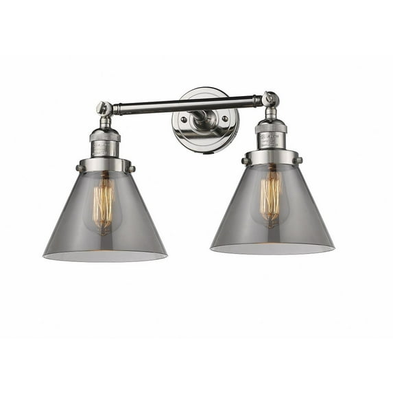 208-PN-G43 Innovations Lighting Cone - 2 Light Bath Vanity In Industrial Style-11 Inches Tall and 18 Inches Wide-Polished Nickel Finish-Light Smoke