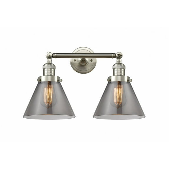 208-SN-G43 Innovations Lighting Cone - 2 Light Bath Vanity In Industrial Style-11 Inches Tall and 18 Inches Wide-Brushed Satin Nickel Finish-Light