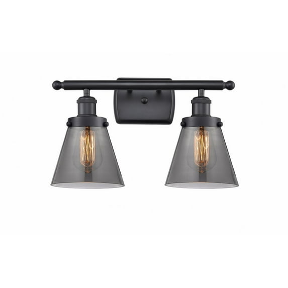 916-2W-BK-G63 Innovations Lighting Cone - 2 Light Bath Vanity In Industrial Style-11 Inches Tall and 16 Inches Wide-Matte Black Finish-Light Smoke