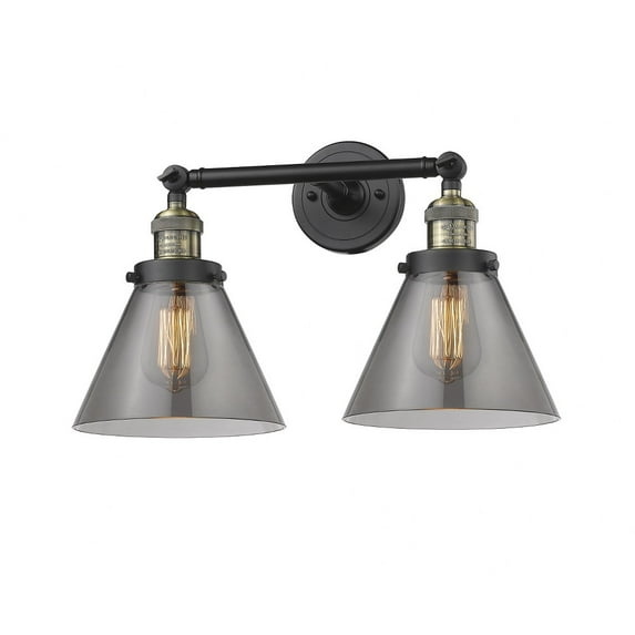 208-BAB-G43 Innovations Lighting Cone - 2 Light Bath Vanity In Industrial Style-11 Inches Tall and 18 Inches Wide-Black Antique Brass Finish-Light