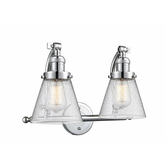 515-2W-PC-G64 Innovations Lighting Cone - 2 Light Bath Vanity In Industrial Style-12 Inches Tall and 18 Inches Wide-Polished Chrome Finish-Seedy Glass