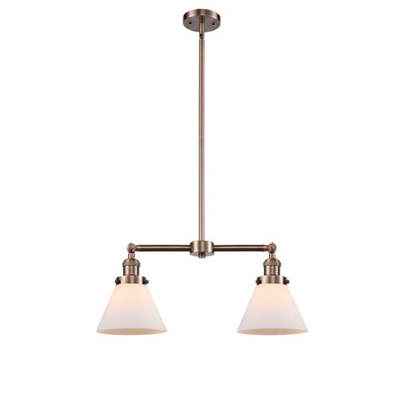 209-AC-G41 Innovations Lighting Cone - 2 Light Island In Traditional Style-10 Inches Tall and 21 Inches Wide-Antique Copper Finish-Matte White Glass
