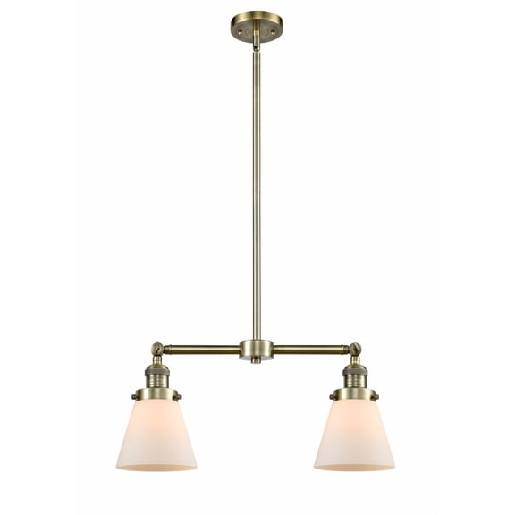 209-AB-G61-Innovations Lighting-Cone - 2 Light Island In Traditional Style-10 Inches Tall and 21 Inches Wide-Antique Brass Finish-Matte White Glass