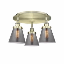 Innovations Lighting  Cone - 3 Light 18" Flush Mount Antique Brass/Plated Smoke