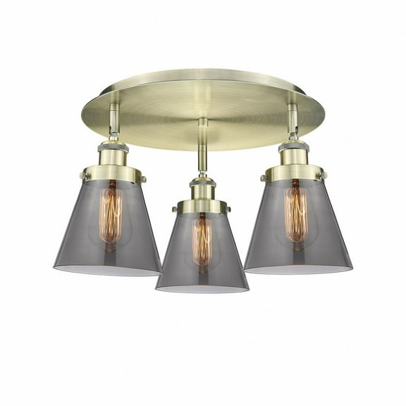 Innovations Lighting  Cone - 3 Light 18" Flush Mount Antique Brass/Plated Smoke