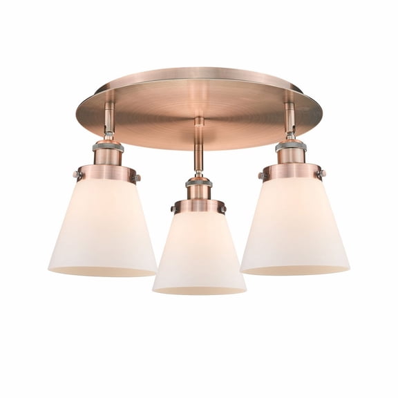 Innovations Lighting  Cone - 3 Light 18" Flush Mount Antique Copper/Matte White