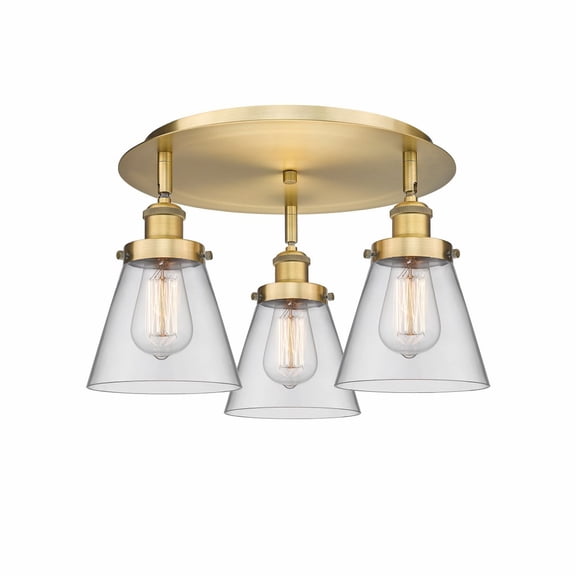 916-3C-BB-G62 Innovations Lighting Cone - 3 Light Flush Mount In Art Deco Style-9.25 Inches Tall and 18 Inches Wide-Brushed Brass Finish-Clear Glass