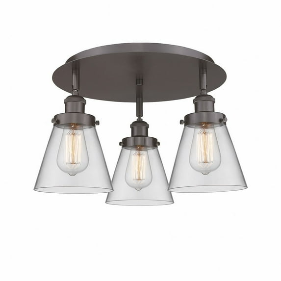 Innovations Lighting Cone - 3 Light 18" Flush Mount Clear/Oil Rubbed Bronze