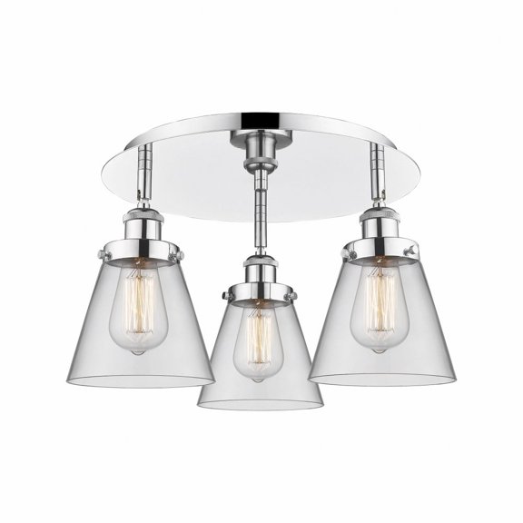 916-3C-PC-G62 Innovations Lighting Cone - 3 Light Flush Mount In Art Deco Style-9.25 Inches Tall and 18 Inches Wide-Polished Chrome Finish-Clear Glass