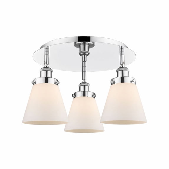 916-3C-PC-G61-Innovations Lighting-Cone - 3 Light Flush Mount In Art Deco Style-9.25 Inches Tall and 18 Inches Wide-Polished Chrome Finish-Matte White