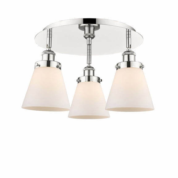 916-3C-PN-G61 Innovations Lighting Cone - 3 Light Flush Mount In Art Deco Style-9.25 Inches Tall and 18 Inches Wide-Polished Nickel Finish-Matte White