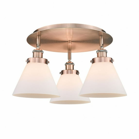 Innovations Lighting Cone - 3 Light 20" Flush Mount Antique Copper/Matte White