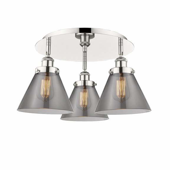 Innovations Lighting  Cone - 3 Light 20" Flush Mount Polished Nickel/Plated Smoke