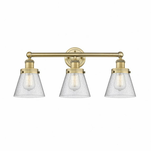 616-3W-BB-G64-Innovations Lighting-Cone - 3 Light Bath Vanity In Industrial Style-10 Inches Tall and 24.5 Inches Wide-Brushed Brass Finish-Seedy Glass
