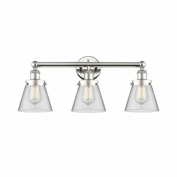 616-3W-PN-G62 Innovations Lighting Cone - 3 Light Bath Vanity In Industrial Style-10 Inches Tall and 24.5 Inches Wide-Polished Nickel Finish-Clear