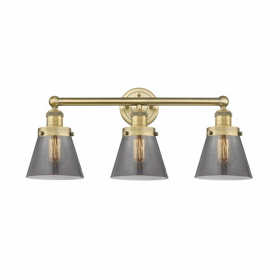 616-3W-BB-G63-Innovations Lighting-Cone - 3 Light Bath Vanity In Industrial Style-10 Inches Tall and 24.5 Inches Wide-Brushed Brass Finish-Light Smoke