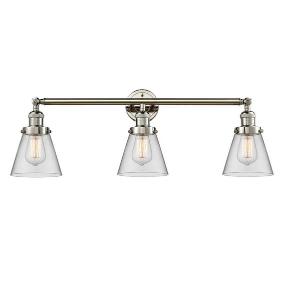 205-PN-G62 Innovations Lighting Cone - 3 Light Bath Vanity In Industrial Style-11 Inches Tall and 30 Inches Wide-Polished Nickel Finish-Clear Glass
