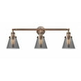 thumbnail image 1 of 205-AC-G63 Innovations Lighting Cone - 3 Light Bath Vanity In Industrial Style-11 Inches Tall and 30 Inches Wide-Antique Copper Finish-Light Smoke, 1 of 7