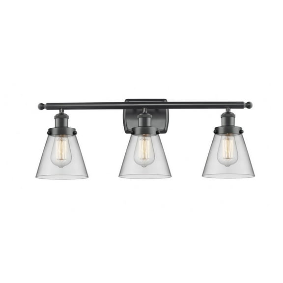 916-3W-BK-G62 Innovations Lighting Cone - 3 Light Bath Vanity In Industrial Style-11 Inches Tall and 26 Inches Wide-Matte Black Finish-Clear Glass