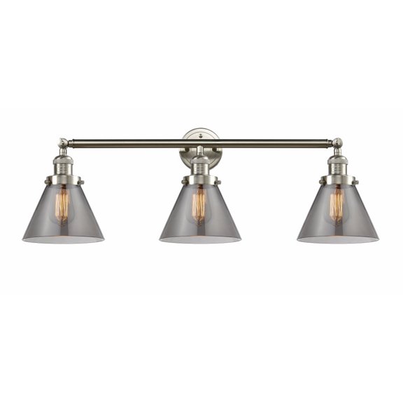 205-SN-G43 Innovations Lighting Cone - 3 Light Bath Vanity In Industrial Style-11 Inches Tall and 32 Inches Wide-Brushed Satin Nickel Finish-Light