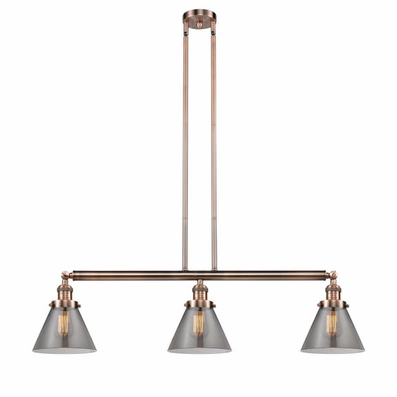 213-AC-G43 Innovations Lighting Cone - 3 Light Island In Industrial Style-10 Inches Tall and 40.25 Inches Wide-Antique Copper Finish-Light Smoke Glass
