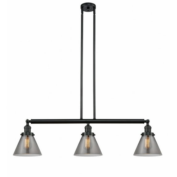 213-BK-G43 Innovations Lighting Cone - 3 Light Island In Industrial Style-10 Inches Tall and 40.25 Inches Wide-Matte Black Finish-Light Smoke Glass