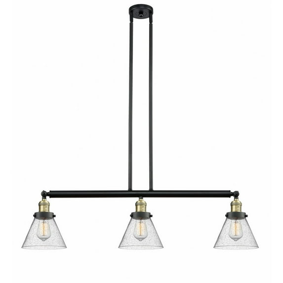 213-BAB-G44 Innovations Lighting Cone - 3 Light Island In Industrial Style-10 Inches Tall and 40.25 Inches Wide-Black Antique Brass Finish-Seedy Glass