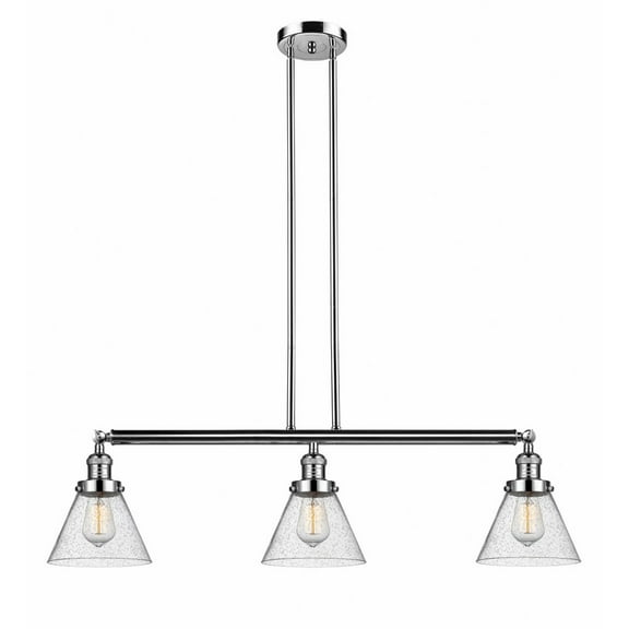 213-PN-G44 Innovations Lighting Cone - 3 Light Island In Industrial Style-10 Inches Tall and 40.25 Inches Wide-Polished Nickel Finish-Seedy Glass