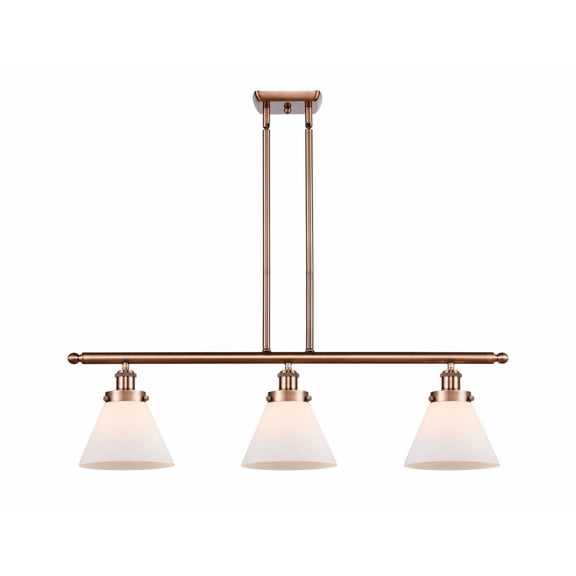 916-3I-AC-G41 Innovations Lighting Cone - 3 Light Stem Hung Island In Industrial Style-11 Inches Tall and 36 Inches Wide-Antique Copper Finish-Matte