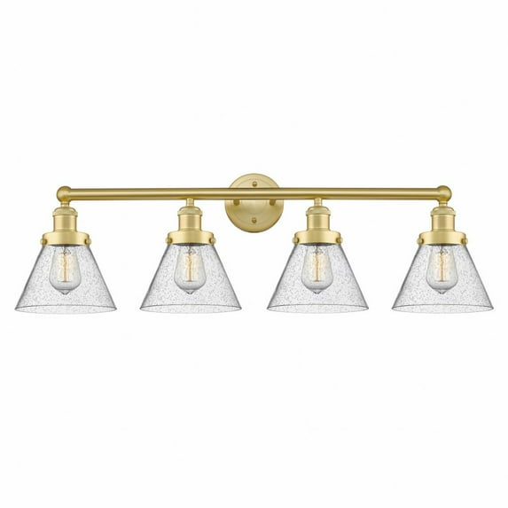 616-4W-SG-G44 Innovations Lighting Cone - 4 Light Bath Vanity In Industrial Style-10 Inches Tall and 33.5 Inches Wide-Satin Gold Finish-Seedy Glass