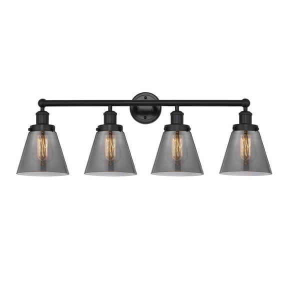 616-4W-BK-G63 Innovations Lighting Cone - 4 Light Bath Vanity In Modern Style-10 Inches Tall and 33.5 Inches Wide-Matte Black Finish-Light Smoke Glass