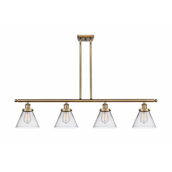 916-4I-BB-G42 Innovations Lighting Cone - 4 Light Island In Industrial Style-10 Inches Tall and 48 Inches Wide-Brushed Brass Finish-Clear Glass Color