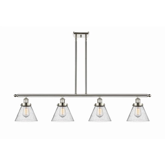 916-4I-PN-G44 Innovations Lighting Cone - 4 Light Island In Industrial Style-10 Inches Tall and 48 Inches Wide-Polished Nickel Finish-Seedy Glass