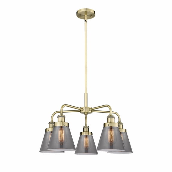 Innovations Lighting  Cone - 5 Light 24" Stem Hung Chandelier Antique Brass/Plated Smoke