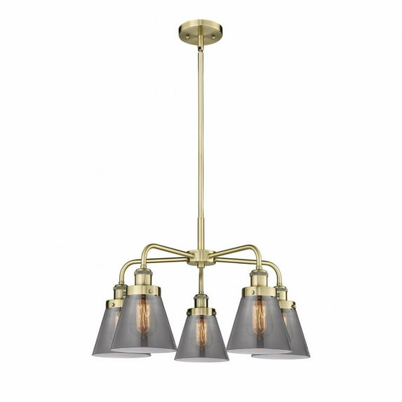 Innovations Lighting Cone - 5 Light 24" Stem Hung Chandelier Antique Brass/Plated Smoke